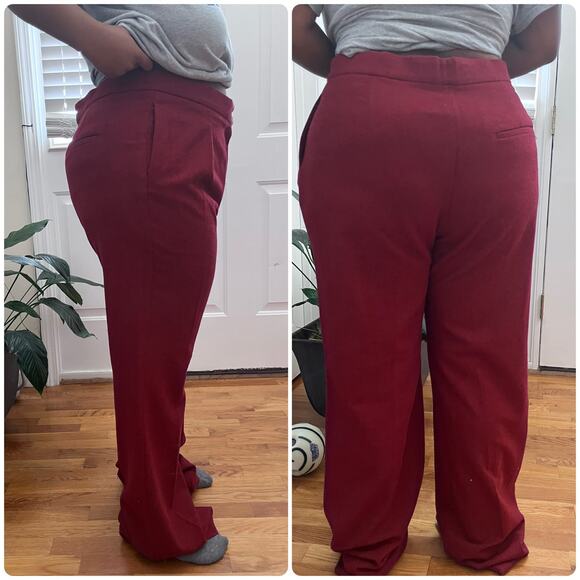 MNG Mango New Burgundy Wool Blend Size 14 Pant Long 34.5 Inch Inseam Office - Picture 4 of 14